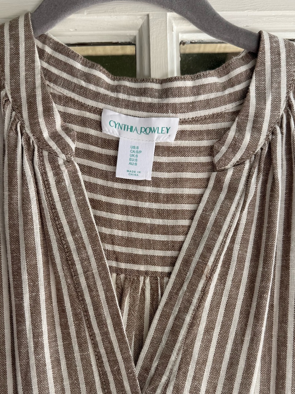 Like New Cynthia Rowley Striped Tiered Midi Dress in tan/white, Size Small - Picture 4 of 6
